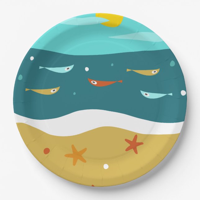 Retro Beach Summer Mid Century Modern Paper Plates (Front)
