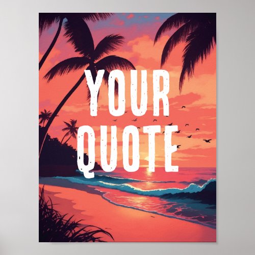 Retro beach summer sunset poster