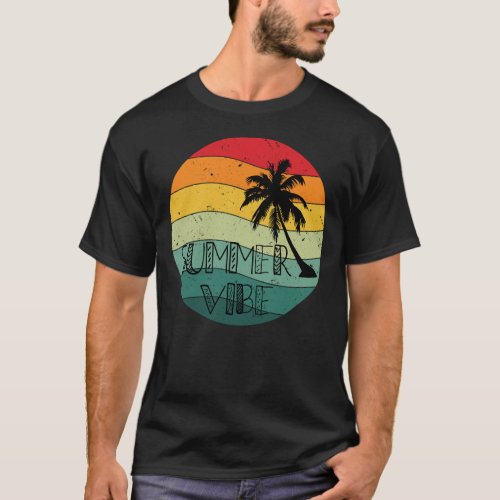 Retro Beach Summer Vibe Sunset And Palm Trees T_Shirt