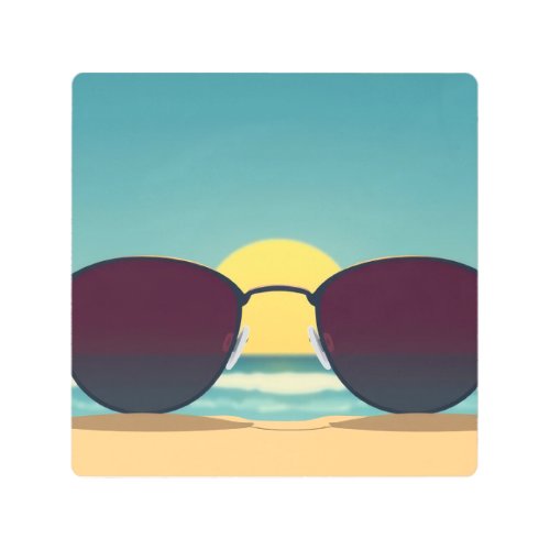 Retro Beach Sunglasses and Sun Metal Print
