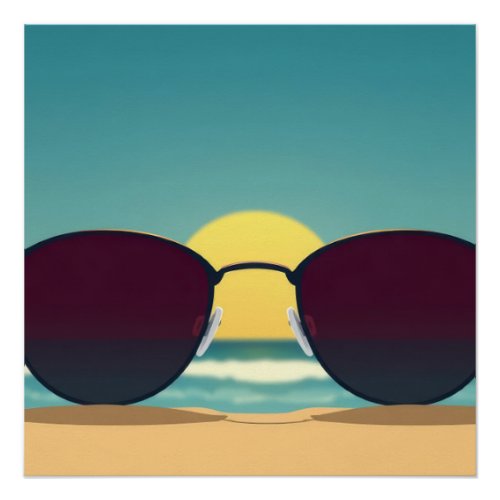 Retro Beach Sunglasses and Sun Poster