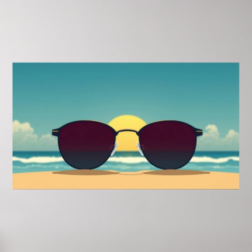 Retro Beach Sunglasses and Sun Poster