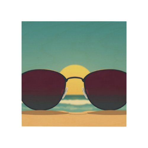 Retro Beach Sunglasses and Sun Wood Wall Art