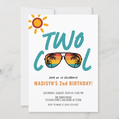 Retro Beach Sunglasses Two Cool 2nd Birthday Invitation