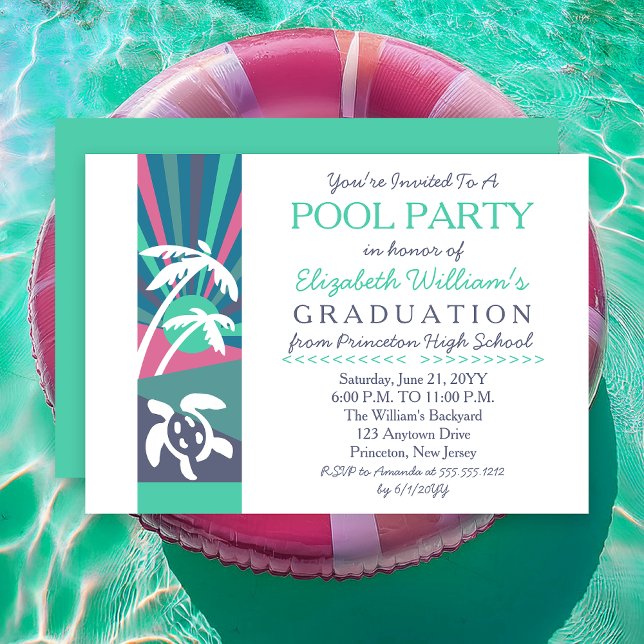 Retro Beach Sunset Graduation Pool Party Invitation (Retro Beach Sunset Graduation Pool Party Invitation - Print | Digital Download)
