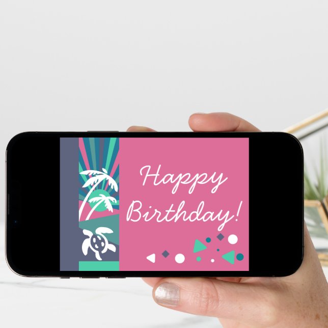 Retro Beach Sunset Happy Birthday Wishes Card (Front Digital)