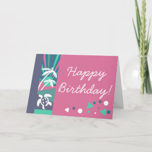 Retro Beach Sunset Happy Birthday Wishes Card