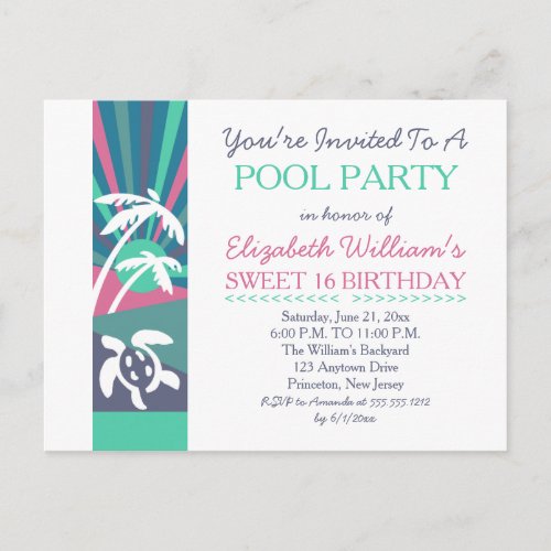 Retro Beach Sunset Sweet 16 Birthday Pool Party Postcard