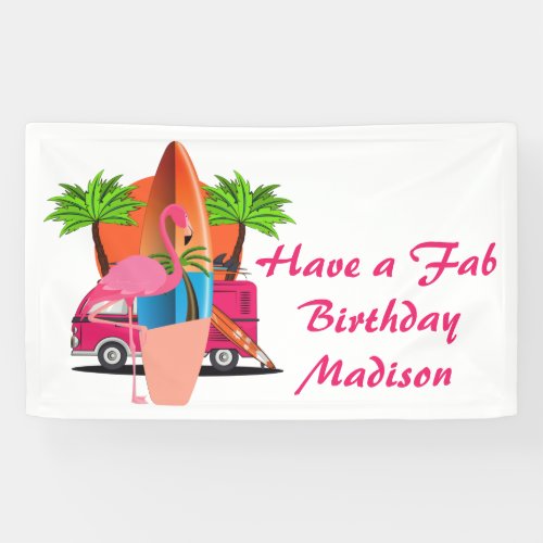 Retro Beach Surf Theme Birthday Party Banner