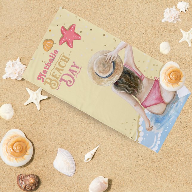 Retro Beach Towel With Name - Personalized Gift (Personalized Retro Beach Towel | Floral Name Gift 🌺✨)
