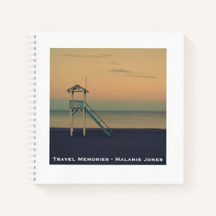 Retro Beach Tower Sunset Personalised Travel Notebook