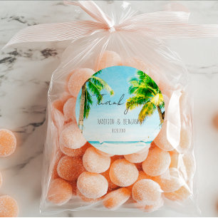 Retro Beach Tropical Destination Wedding Favor Classic Round Sticker