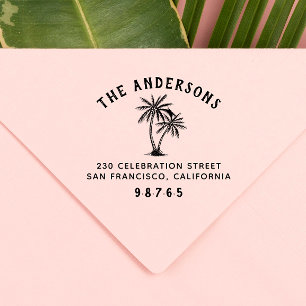 Retro Beach Typography Palm Trees Return Address Self-inking Stamp