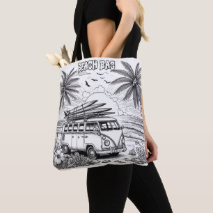 Retro Beach Van Coloring Tote Bag