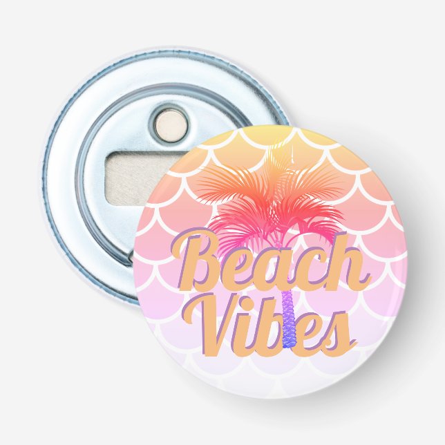 Retro Beach Vibes Palm Tree Orange Scales Pool Bottle Opener (Front)