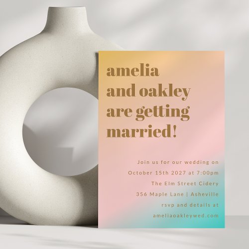 Retro Beach Vibes Pastels Gradient Unique Wedding Invitation