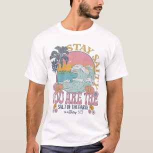 Retro Beach Wave, Stay Salty Quote, Christian Tee