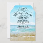Retro beach wedding invitations blue ombre seaside