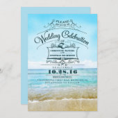 Retro beach wedding invitations blue ombre seaside (Front/Back)
