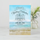 Retro beach wedding invitations blue ombre seaside (Standing Front)