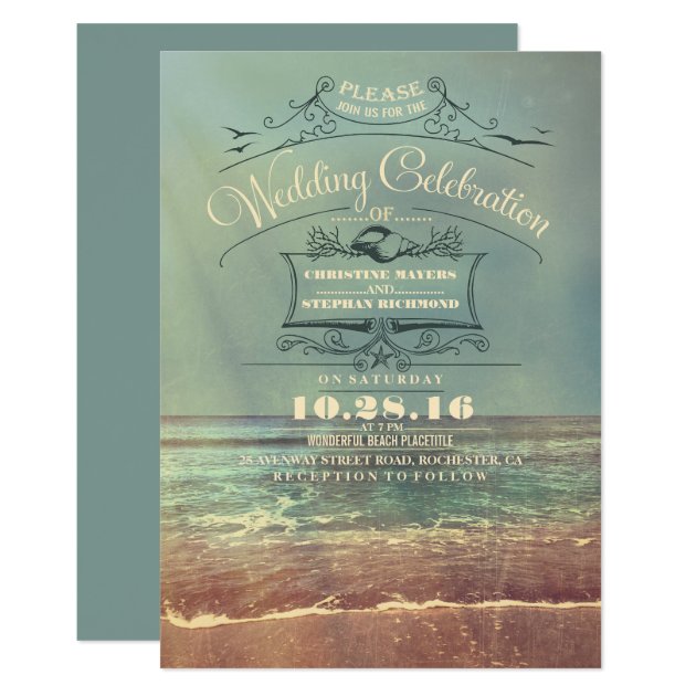 Retro Beach Wedding Invitations - Vintage Seascape