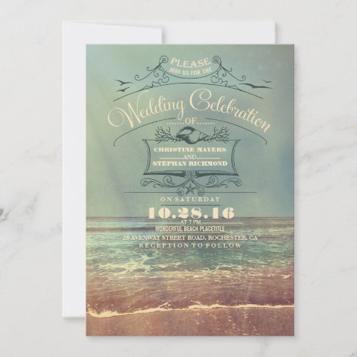 Retro beach wedding invitations - Vintage Seascape