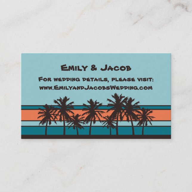 Retro Beach Wedding Website Insert Cards (Front)