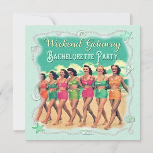 Retro Beach Weekend Getaway Bachelorette Party Invitation