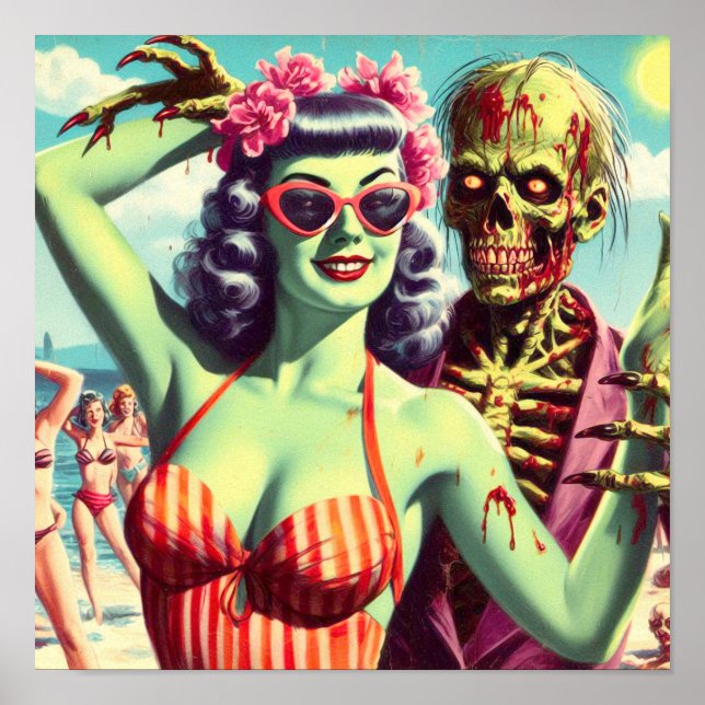 Retro Beach Zombie Pin-Up Poster (Front)