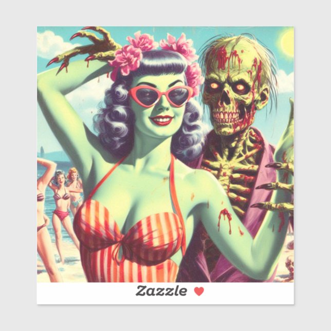 Retro Beach Zombie Pin-Up Sticker (Sheet)
