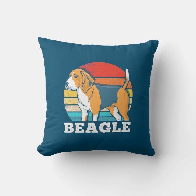 Retro Beagle Dog Throw Pillow (Front)