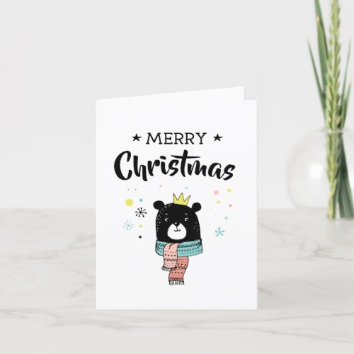 Retro bear crown merry christmas holiday card