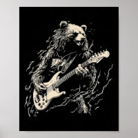 Retro Bear Playing Bass Guitar Bear Guitarist Musi