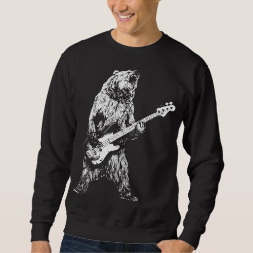 Retro Bear Playing Bass Guitar Bear Guitarist Musi Sweatshirt