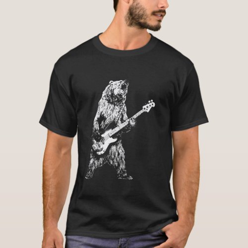Retro Bear Playing Bass Guitar Bear Guitarist Musi T-Shirt