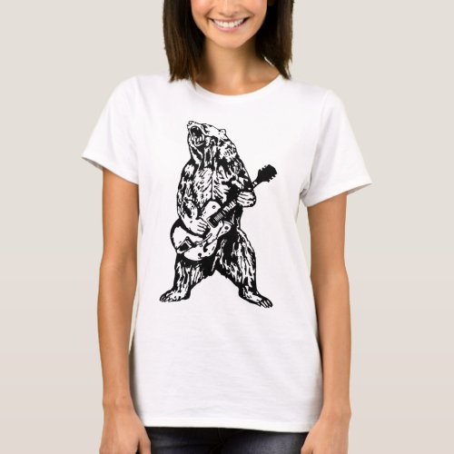 Retro Bear Playing Bass Guitar Bear Guitarist Musi T_Shirt