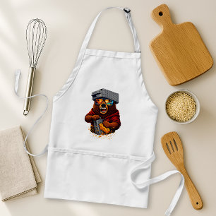 Retro Bear With Cheese Grater Hat and Sunglasses Adult Apron