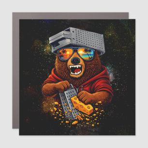 Retro Bear With Cheese Grater Hat and Sunglasses Car Magnet