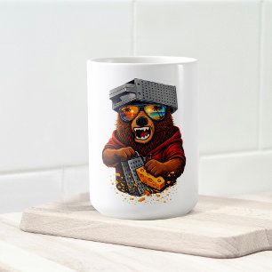 Retro Bear With Cheese Grater Hat and Sunglasses Coffee Mug