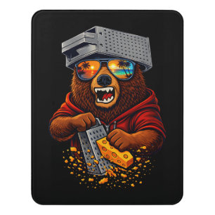 Retro Bear With Cheese Grater Hat and Sunglasses Door Sign