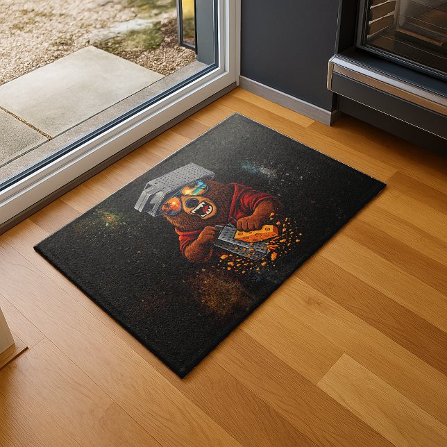 Retro Bear With Cheese Grater Hat and Sunglasses Doormat (Creator Uploaded)
