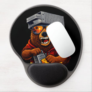 Retro Bear With Cheese Grater Hat and Sunglasses Gel Mouse Pad
