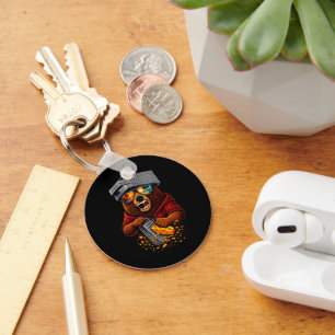 Retro Bear With Cheese Grater Hat and Sunglasses Keychain