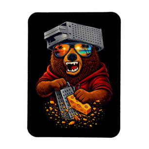 Retro Bear With Cheese Grater Hat and Sunglasses Magnet