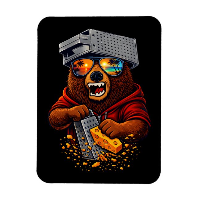 Retro Bear With Cheese Grater Hat and Sunglasses Magnet (Vertical)