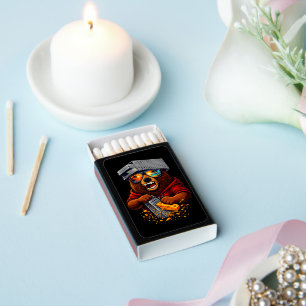 Retro Bear With Cheese Grater Hat and Sunglasses Matchboxes