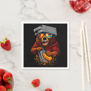 Retro Bear With Cheese Grater Hat and Sunglasses Napkins