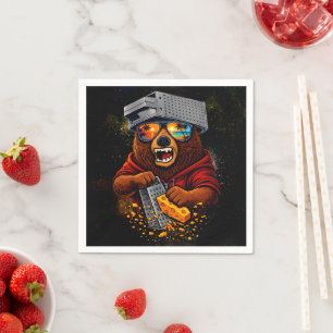 Retro Bear With Cheese Grater Hat and Sunglasses Napkins