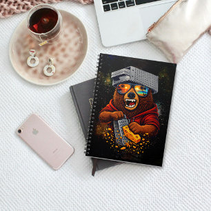 Retro Bear With Cheese Grater Hat and Sunglasses Notebook