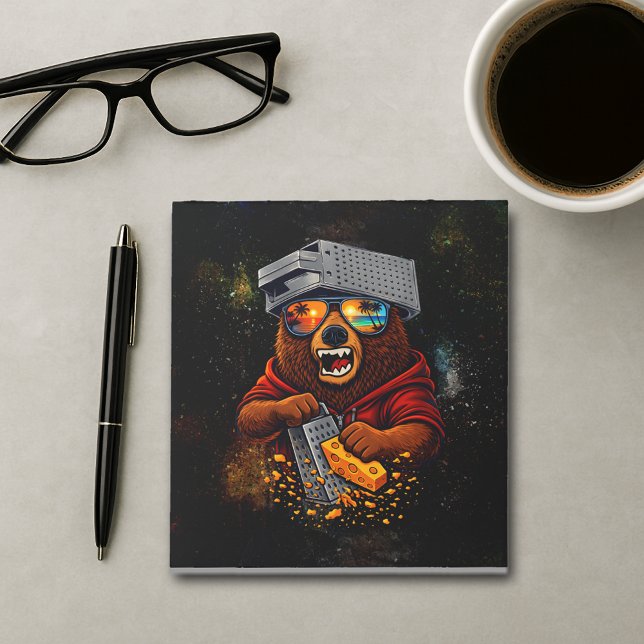 Retro Bear With Cheese Grater Hat and Sunglasses Notepad (Creator Uploaded)